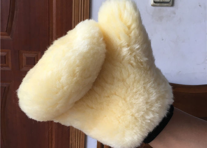 Double couleur de lavage réutilisable de jaune de gant de gant de voiture dégrossie avec la laine pure de 100%